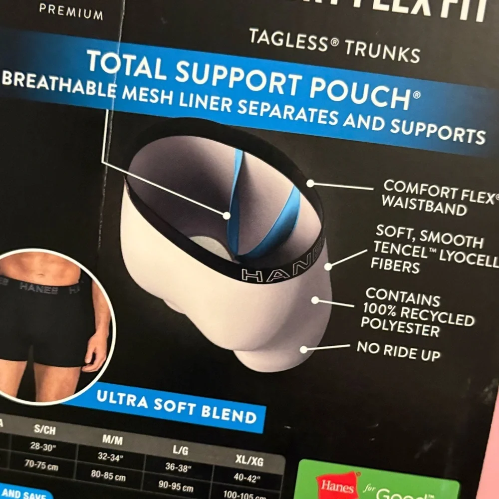 Hanes Comfort Flex Fit Breathable Tagless Ultra Soft Blend w/Support Pouch Small